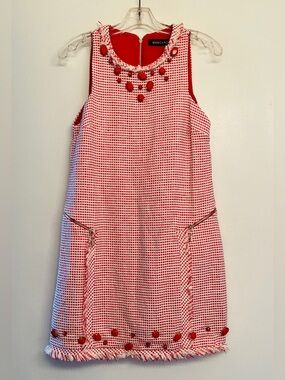 Mangano. red and white check mini dress featuring a classic shift silhouette. S